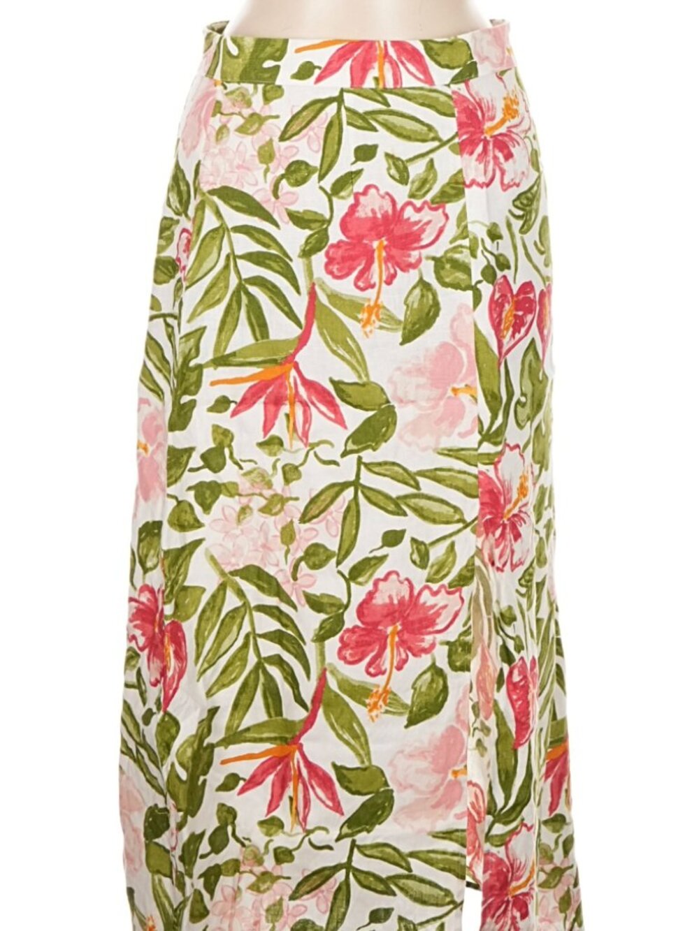 Reformation Tropical Floral Midi Linen Skirt